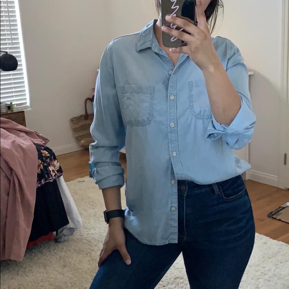 Denim button down top